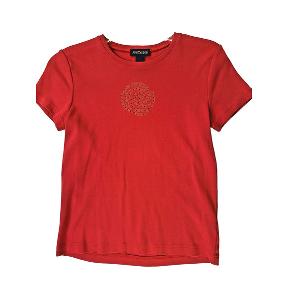 Vintage Ann Taylor Tee Womens S Red Rose Graphic Crewneck 100% Cotton Made USA - Picture 1 of 6